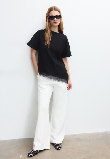 Zara Футболка с короткими рукавами и кружевной отделкой по низу