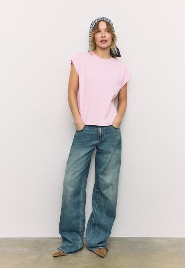 Zara Базовая футболка со спущенным рукавом B06