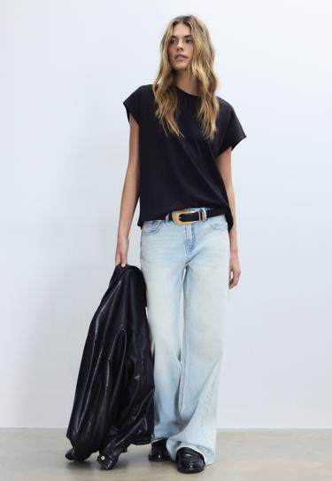 Zara Базовая футболка со спущенным рукавом B06