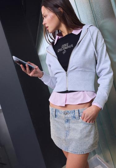 Zara Джинсовая юбка-шорты с камнями ONE DILEMMA