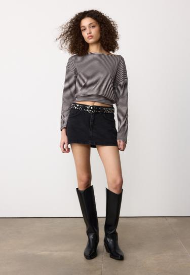 Zara Лонгслив в полоску с вырезом-лодочкой и поясом