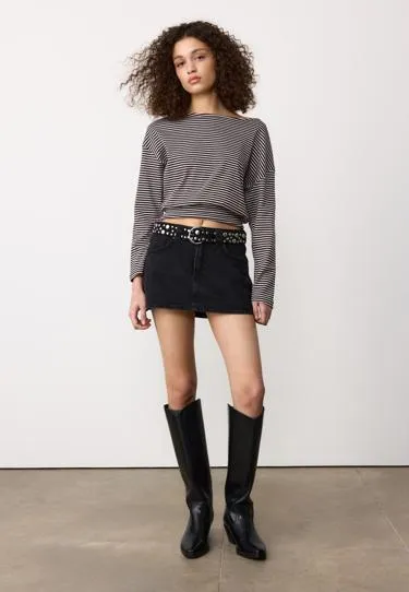 Лонгслив в полоску с вырезом-лодочкой и поясом