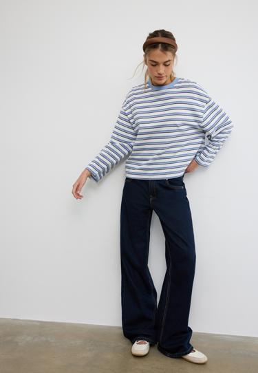 Zara Полосатая футболка оверсайз с длинными рукавами