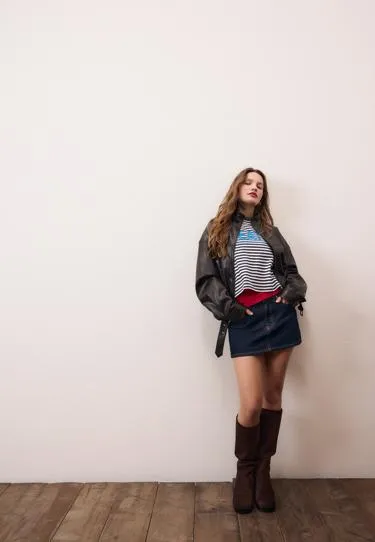 Куртка-баллон с поясом из искусственной кожи- Заказать в России