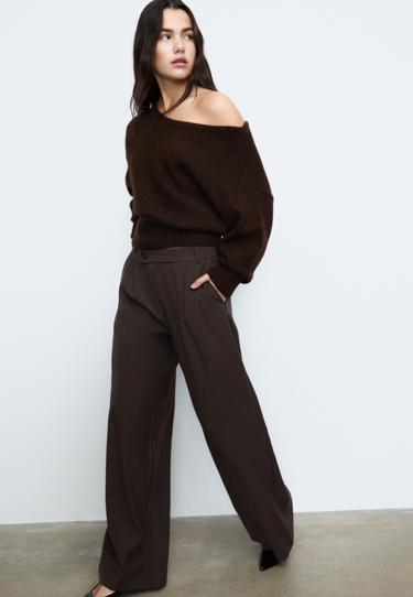 Zara Повседневные брюки в полоску с перекрестной талией купить с доставкой.