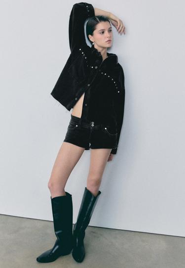 Zara Укороченная джинсовая куртка-рубашка с заклепками