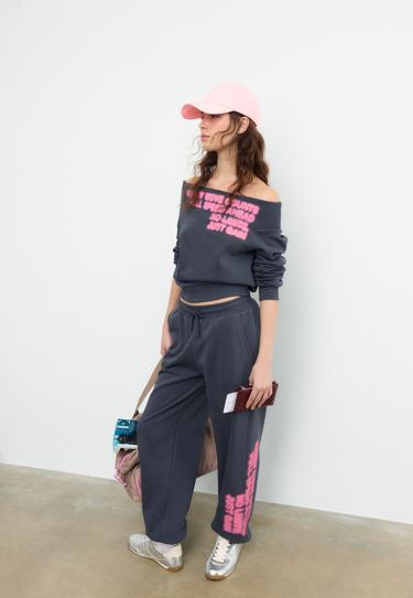 Zara Толстовка с вырезом-лодочкой и принтом