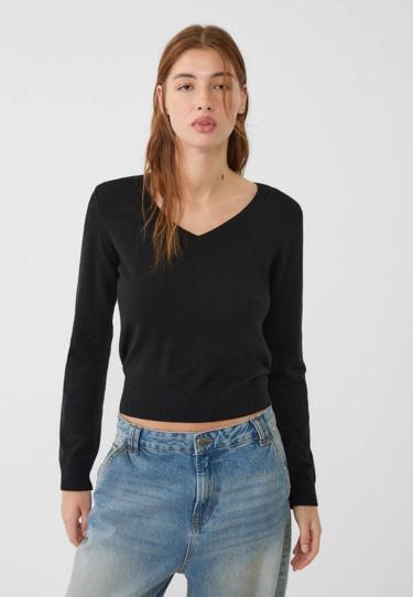 Zara Базовый трикотажный свитер с V-образным вырезом