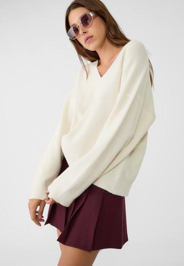 Zara Свитер из фетра с V-образным вырезом