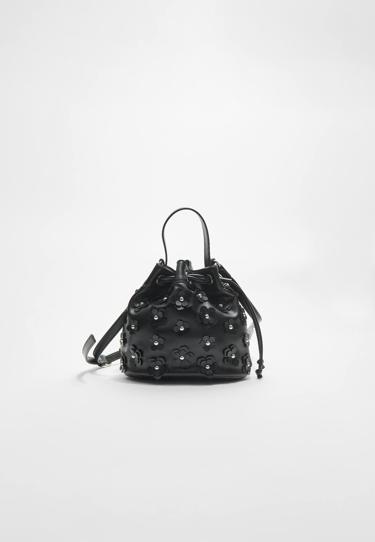 Zara Сумка с плечевым ремнем, заклепками и цветочным принтом