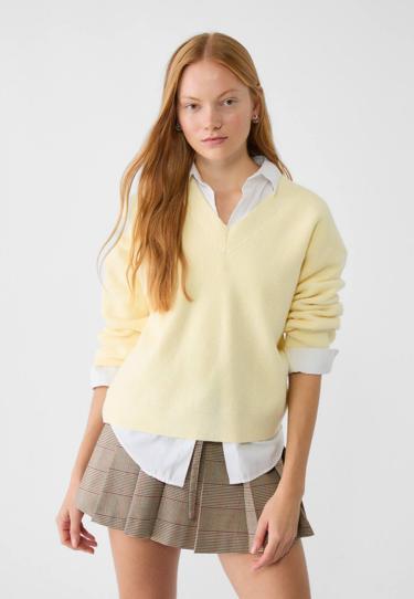 Zara Свитер из фетра с V-образным вырезом