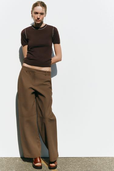 Zara Трикотажный топ с короткими рукавами и окантовкой