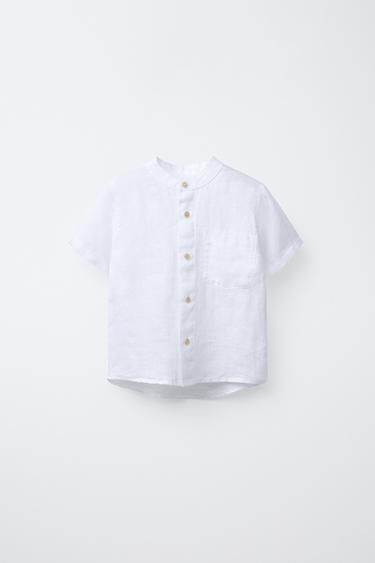 Zara Рубашка изо льна с воротником-стойкой купить с доставкой.