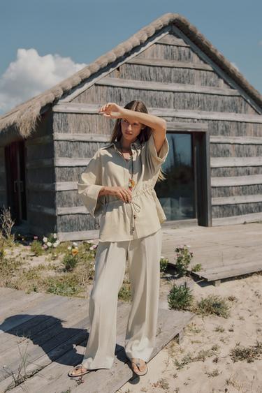 Zara Брюки прямого кроя из смесового льна купить с доставкой.