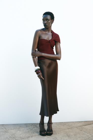 Zara Атласная юбка миди