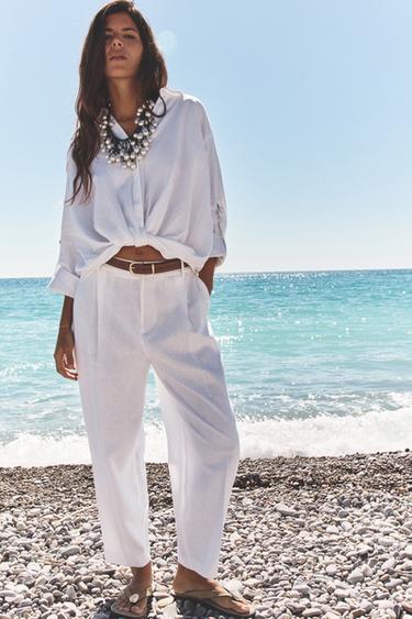 Zara Брюки прямого кроя из смесового льна с ремнем