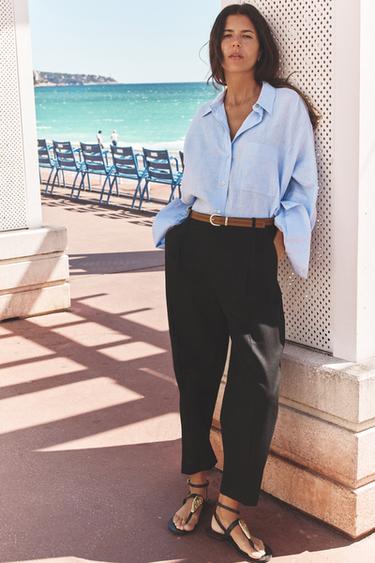 Zara Брюки прямого кроя из смесового льна с ремнем