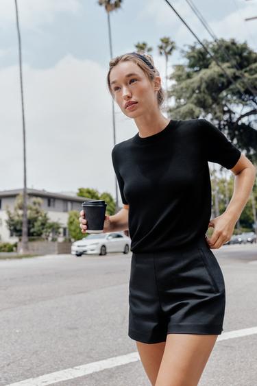 Zara Базовый трикотажный топ с коротким рукавом