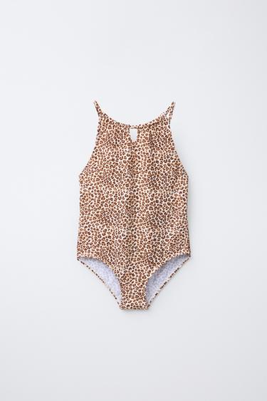 Zara Купальник с животным принтом и вырезом, 6-14 лет