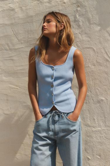 Zara Однотонный трикотажный топ-корсет