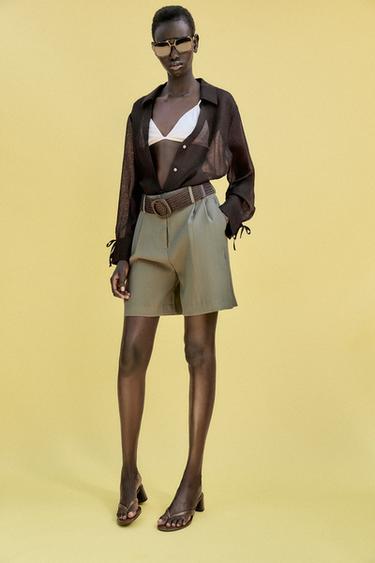 Zara Шорты с ремнем и защипами