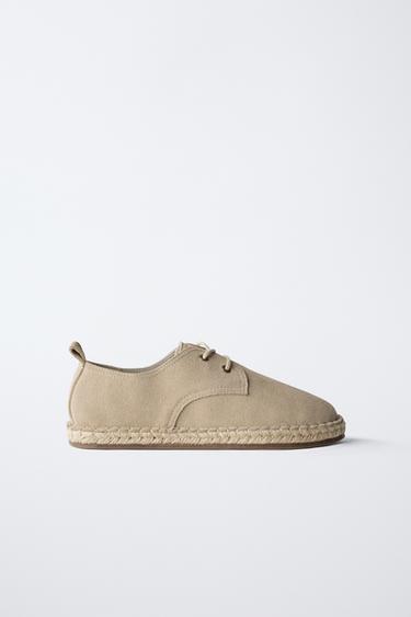 Zara Туфли-дерби из кожи и джута купить с доставкой.