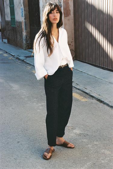 Zara Рубашка из смесового льна с широкими рукавами купить с доставкой.