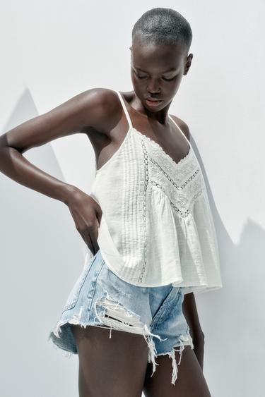 Zara Хлопковый топ с вышивкой