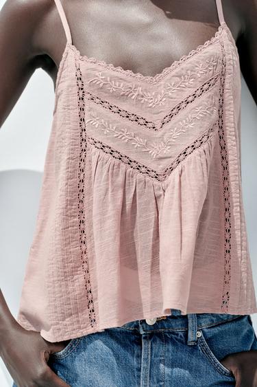 Zara Хлопковый топ с вышивкой