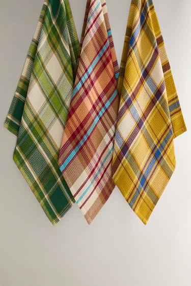 Zara Набор чековых вафельных полотенец (набор из 3 штук)