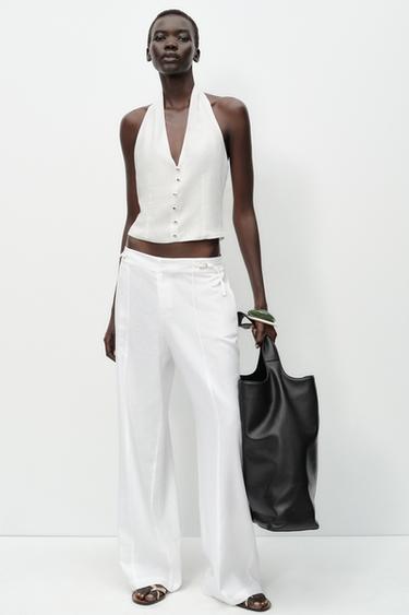 Zara Широкие брюки с пряжками из льна