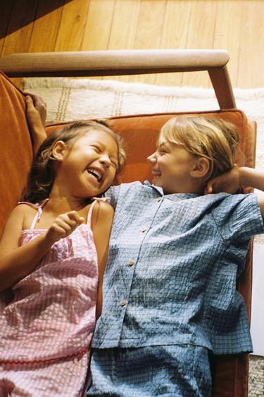 Zara Пижама из рубашки в клетку и бермудских пижам