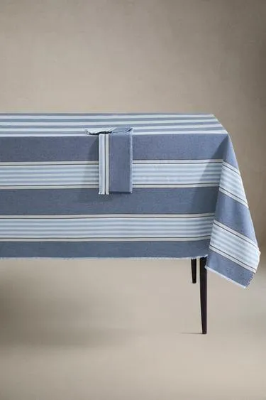 COTTON TABLECLOTH WITH A COLOURED STRIPE DESIGN IN DYED THREAD