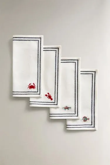 Набор салфеток с вышивкой морской тематики (набор из 4 штук)- Заказать в России