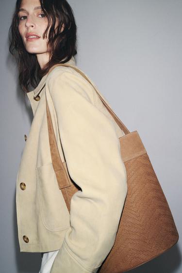 Zara Большая кожаная плетеная сумка-мешок