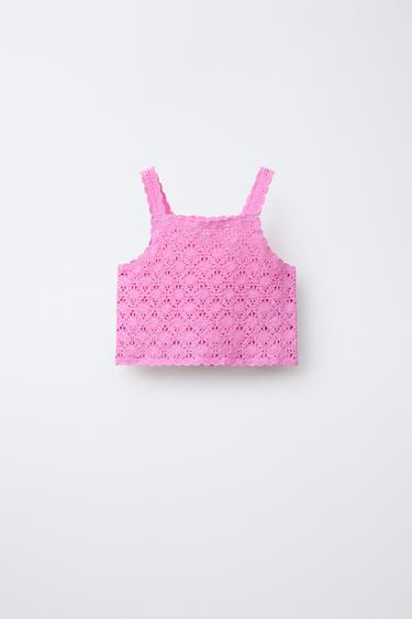 Zara Укороченный топ из вязаного крючком трикотажа купить с доставкой.