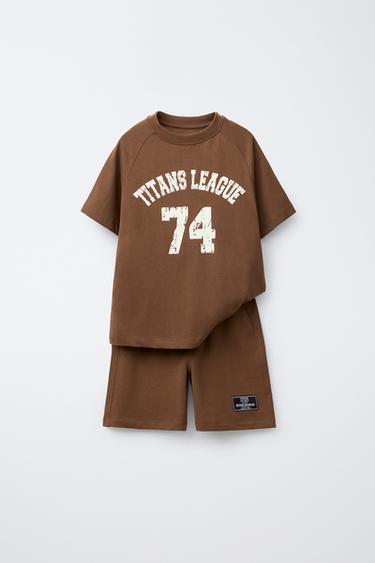 Zara Комплект из футболки и шортов-бермудов с текстовым принтом