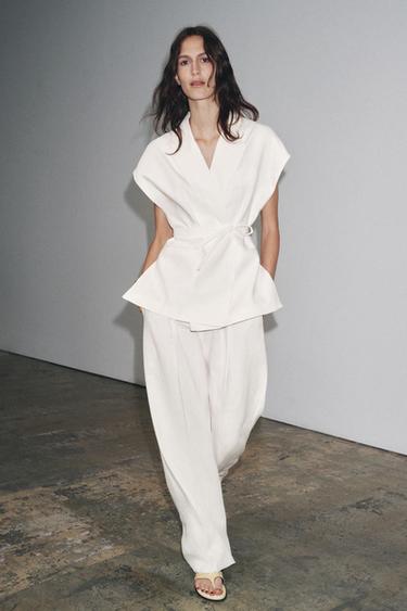 Zara Брюки из смесового льна с защипами — ZW COLLECTION