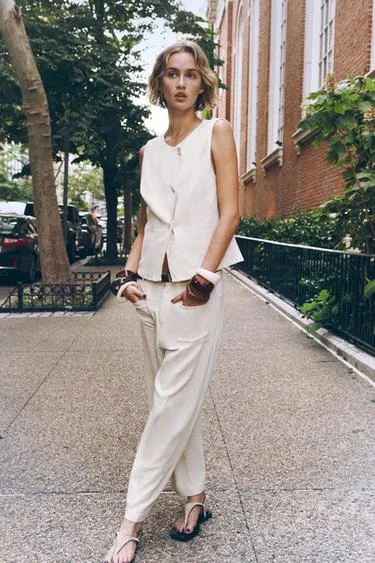 Брюки-кюлоты с ремнем из льна- Заказать в России