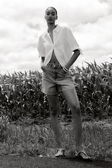 Zara Рубашка из рами с короткими рукавами и завязками