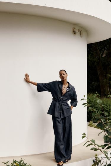 Zara Рубашка сафари из льна