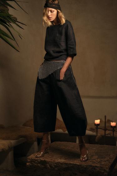 Zara Льняные брюки с объемом — ZW COLLECTION