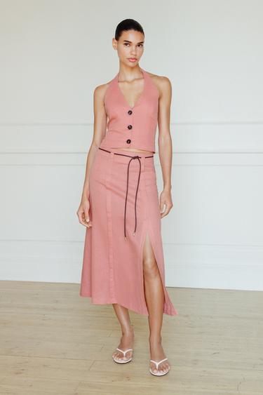 Zara Топ-халтер из льняной ткани