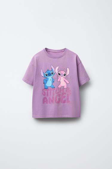 Zara Футболка с блестящей печатью STITCH & ANGEL © DISNEY