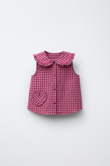 Zara Блузка в клетку виши с воланами