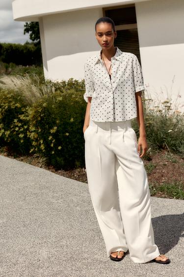 Zara Рубашка из рами с короткими рукавами и завязками