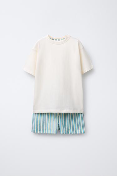 Zara 6-14 лет/пижама из футболки в полоску и бермуд из пижамы