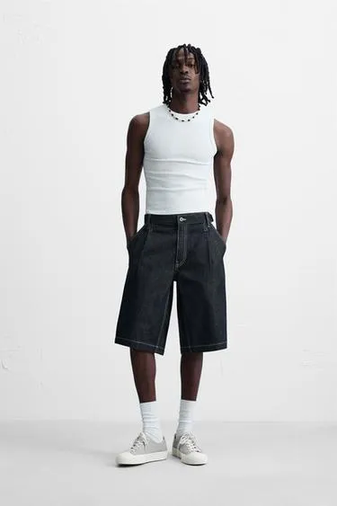 Джинсовые шорты-бермуды BAGGY FIT со шлевками