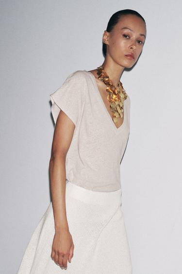 Zara Футболка из хлопка и льна