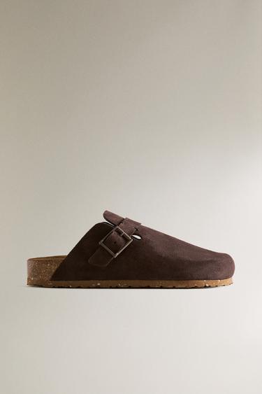 Zara Кожаные сабо с пряжкой и деталями стежки